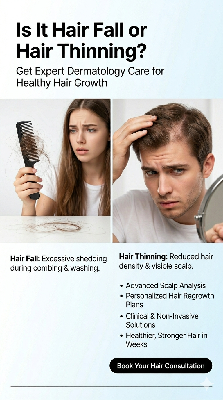 Hair Fall vs Hair Thinning – What’s the Difference? (Dermatologists in Sonipat Explain)